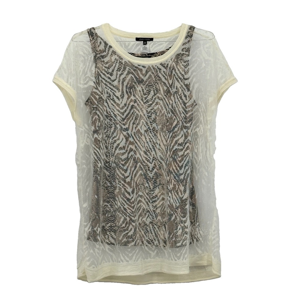 John Mark Top Womens Medium M Snakeskin Print Leopard Sheer Layering Tank Blouse